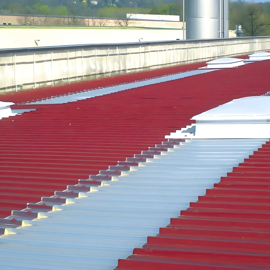 Red corrugated multiwall polycarbonate roof