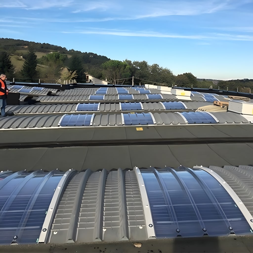 Polycarbonate skylights with safety‑mesh