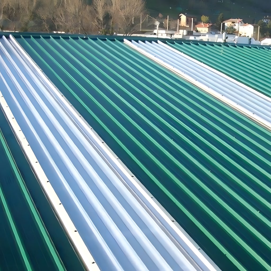 Roof with multiwall polycarbonate skylight system with safety‑mesh